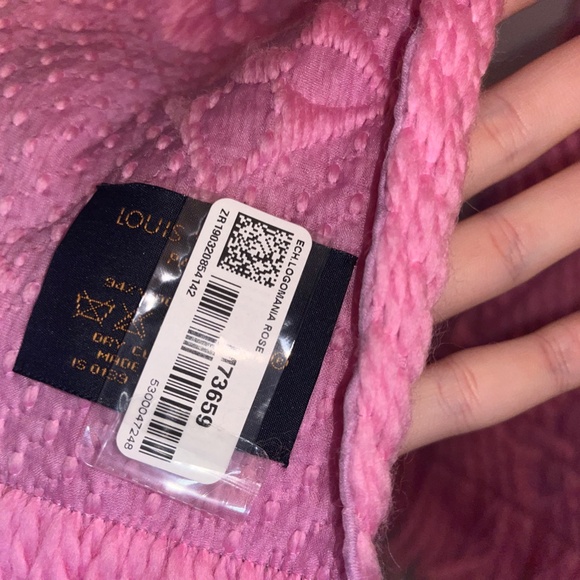 Louis Vuitton M73659 Scarf Echarpe Logomania Monogram Wool Silk Pink - Picture 3 of 6